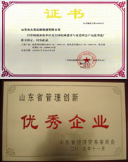 葫芦岛变压器厂家优秀管理企业证书